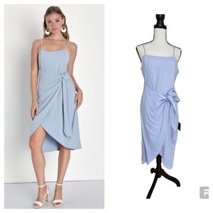 NWT Lulus Stay Sunny Light Blue Faux Wrap Midi Dress Size L